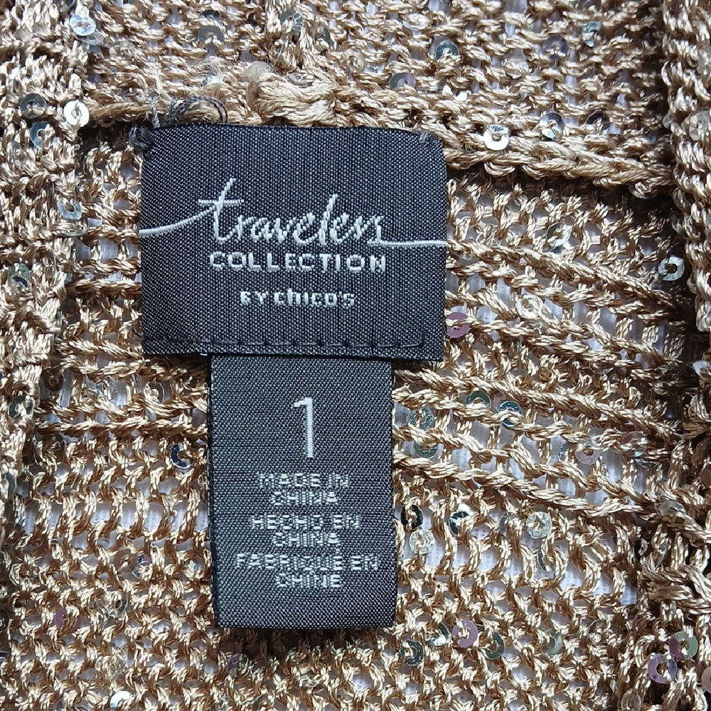 Chico's Tan Cardigan Sweater Textured Knit Open Front‎ Sz 1 - Picture 2 of 8